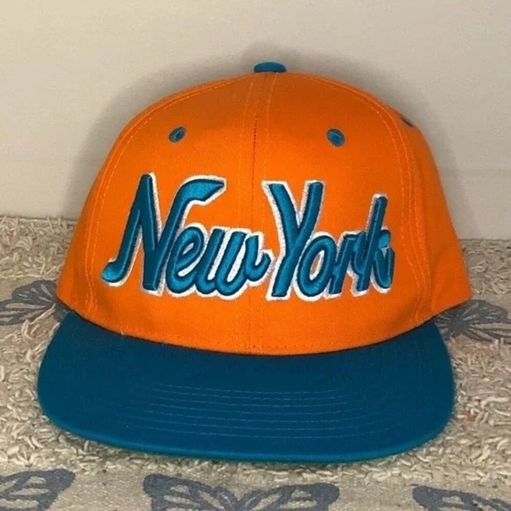 New York Bright Orange and Teal Hat NWOT